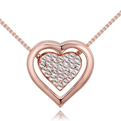 

Romantic Double Heart Necklaces Pendants Crystal from Austrian Elements For Women Jewelry Valentines Day Gift 26578