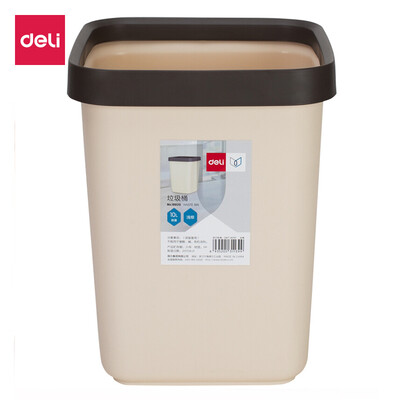 

Deli medium pressure ring square trash can without cover home office paper 10L brown 18820