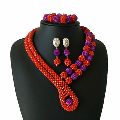 

African Wedding Jewelry Sets Red Nigerian Necklace Sets For Women 2 Rows Crystal Bridal Beads Jewelry Set Free Shipping