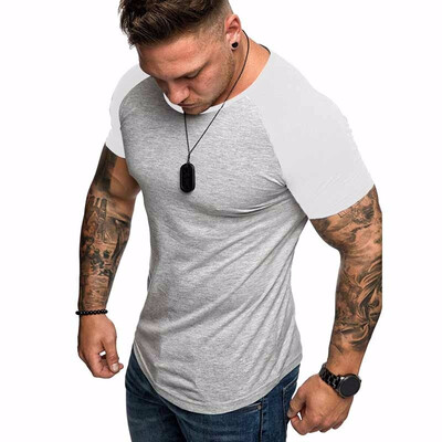 

Summer Mens Fashion Stitching Color Short Sleeved Cotton T-shirts