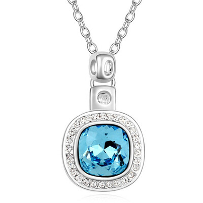 

High Quality Square Pendant Necklace Crystal from Swa Elements Women Jewelry White Gold Plated Accessories 17314