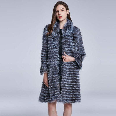 

Womens Winter Warm Coat Stripe Panel Real Genuine Fur Coat Natural Fox Fur Coat Furry Jacket 2018 New Design Free Shipping
