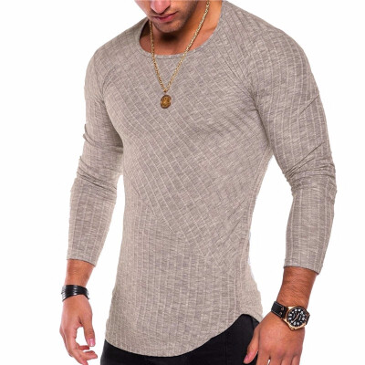 

Autumn 2018 Long-sleeved T-shirt Round Neck Solid Color Casual Tops