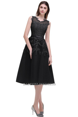 

2018 Short Evening Dresses Applique Beads Sheer Back Party Formal Evening Gown Dresses