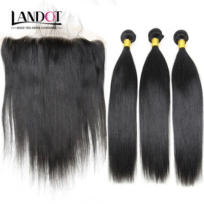 

9A Lace Frontal Closures With 3 Bundles Indian Straight Virgin Human Hair Weaves Unprocessed Indian Remy Hair Extensions 4 Pcs Lot