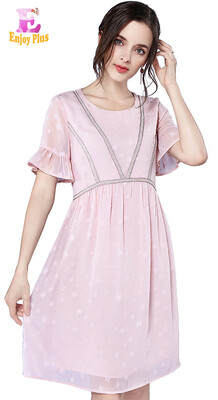 

L XL XXL 3XL 4XL 5XL plus size office new summer 2018 dress women short sleeve big size pink a line knee length lace loose lady