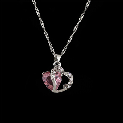 

Fashion Womens Purple Gemstone Chain Crystal Heart Necklace Pendant Jewelry Gift