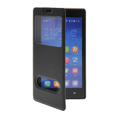 

MOONCASE View Window Leather Side Flip Pouch Stand Shell Back ЧЕХОЛ ДЛЯ Huawei honor 3C Black