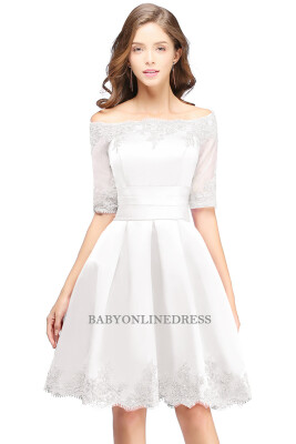 

A-line Off-shoulder Half Sleeves Short Lace Appliques Prom Dresses