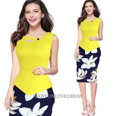 

Womens Dresses Summer Fake two pieces Elegant O-Neck Casual Office Wear Business Party Sheath Work Pencil Dress