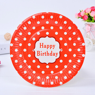 

FANLUS Disposable 7 x 7" Fun-Filled Birthday Party "Happy Birthday" Round Dot Dessert Plates 8 Piece Cake plates Multi Color