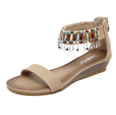 

2018 new national hanging beads female sandals Roman national wind large size with womens shoes
