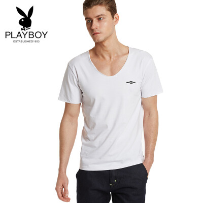 

Playboy home service mens short-sleeved T-shirt V-neck invisible 7017 white XXXL