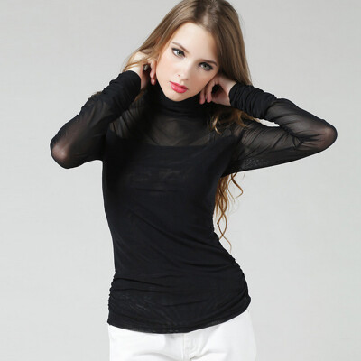 

High-necked long-sleeved mesh shirt Slim