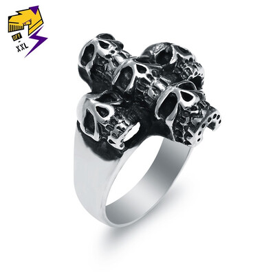 

Fashion Jewelry Punk Skeleton Cross Rings for Men Stainless Steel Metal Vintage Silver Steampunk Skull Biker Rings Female