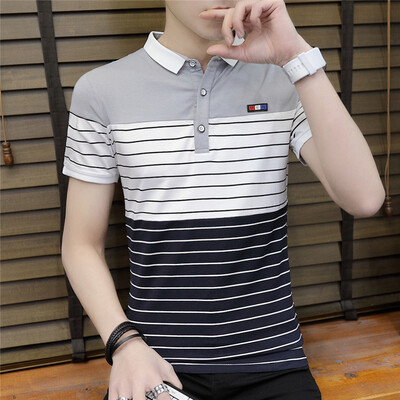 

DaMaiZhang Brand Mens Stripe Polo Shirt Business Casual Clothing Polos Tshirt Short Sleeve breathable Top Tee for Men