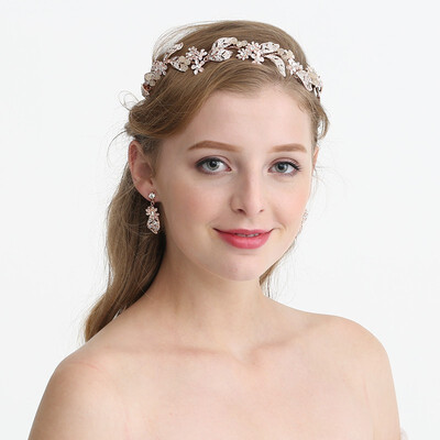 

Jonnafe Rose Gold Flower Wedding Hair Oranment Rhinestone Bridal Headband Tiara Hair Vine Women Accessories Jewelry
