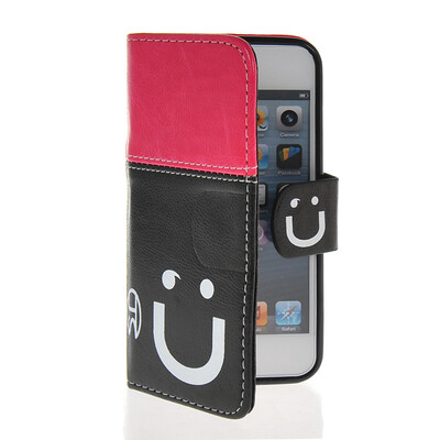 

MOONCASE Leather Side Flip Wallet Card Slot Pouch Stand Shell Back ЧЕХОЛ ДЛЯ Apple iPhone 5 5S Pink Black