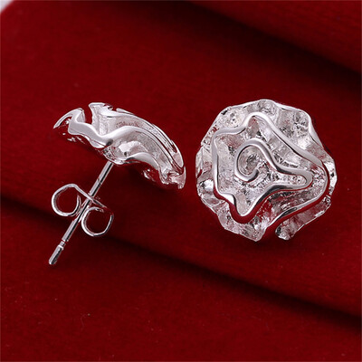 

E003 Lady Girl Beatuiful Silver Plated Rose Shaped Ear Studs Earrings Gift E003