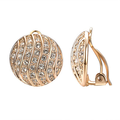 

Yoursfs Clip On Earrings with Round Austrian Crystals 18k Rose Gold Plated