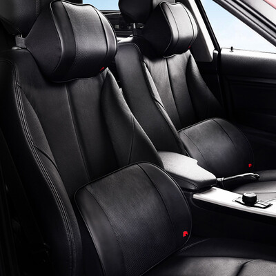 

Wufu Jinniu car headrest pillow cushion space memory cotton breathable leather first layer leather driving office neck pillow belt waist suit elegant black