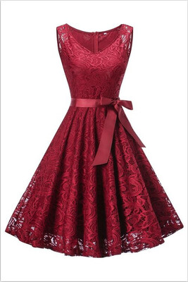 

Vintage Floral Lace Pleated Dress Women Sleeveless V-Neck Elegant Party Sexy Dresses Homecoming Dress