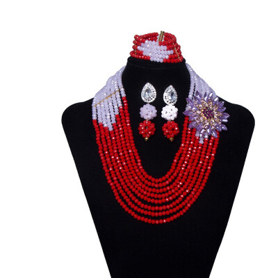 

Stunning African Beads Jewelry Set Red Crystal Beads Statement Necklace Nigerian Wedding Bridal Jewelry Set For Women Free Shippin