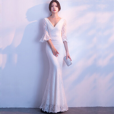 

Sexy backless evening dress female banquet elegant long fishtail annual host dress skirt