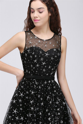

A Line Jewel Sheer Tulle Little Black Short Homecoming Dresses