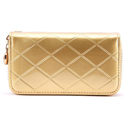 

Svale) women's leather fashion Lingge double zipper iPhone5 key bag purse 14-91683J champagne