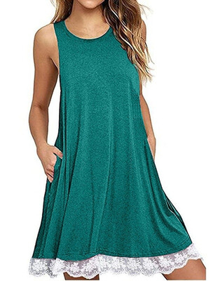 

2018 Summer Women Casual Round Neck Solid Color Loose Sleeveless Beach Tank Top A-line Pocket Dress Sexy Short Club Party Mini Hal
