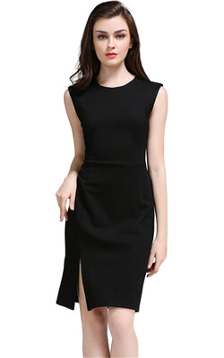 

Womens Sleeveless Crewneck Midi Dress with Slit