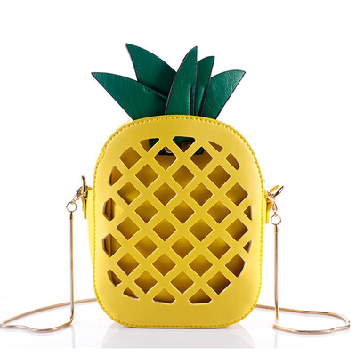 

SMOOZA 2018 Leather Cute Handbag For Women Lovely Pineapple Girl Messenger Bag With Chain Hollow Out PU Women Bag Mini Purse