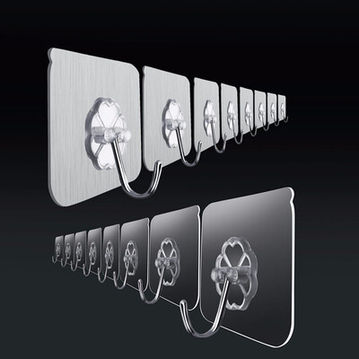 

Cntomlv 10pcsset Load Bearing 10KG Seamless Adhesive Hook Waterproof Transparent Strong Stick Hook Kitchen Wall Hanger