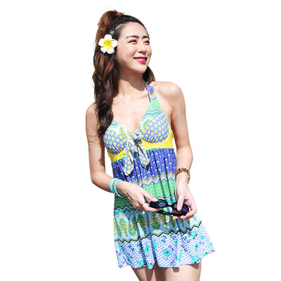 

Qiaohai QIHAI 6169-5 Miss Siamese skirt-style small chest gather steel care conservative thin cover belly large size swimsuit Korean sexy M code