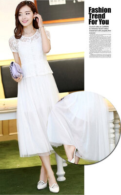 

New Women's Sexy Elegant Style Lace Tops Long Dress Ladies Party Evening Dress