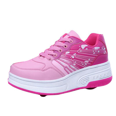 

Women Girl Fashion Auto Dual Wheel Lace Up Athletic Shoes Sneakers Roller Skates