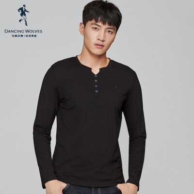 

Dancing with wolves DANCING WOLVES Long-sleeved T-shirt mens 2018 autumn new simple solid color base shirt bottoming shirt long sleeve 66059446490 101 Navy blue 17088A