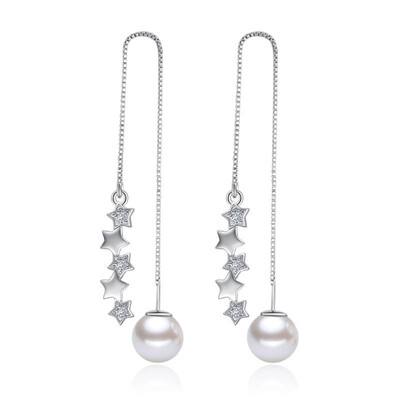 

Star Long Dangle Earrings Fashion Jewelry Womens Accessories Cubic Zirconia White Simulated Pearl Drop Earrings WHEG45