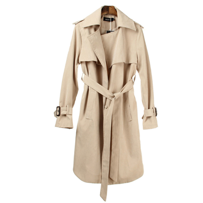 

Female 2018 Spring Autumn Coat Jacket Wrap Lapel Collar with Blet Asymmetrical Length Trench Coat for Feminino
