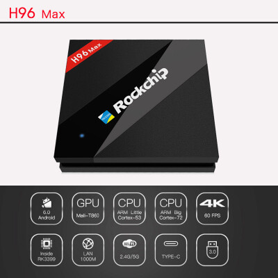 

Android 71 Smart TV Box H96 MAX 4G 32G RK3399 Hexa-Core Cortex-A53 Mali-T860 OpenGLVGCL H265 WiFi Bluetooth LAN H96MAX