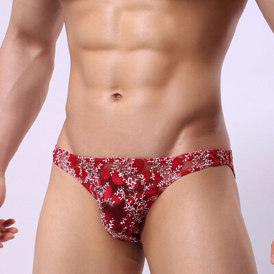 

Mens fashion hollow transparent boxer underpant sexy elegant lace short underwear