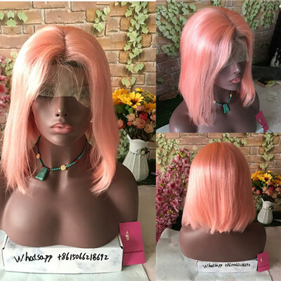 

Lace Front Human Hair Wigs pink straight Bob Wigs With Baby Hair 130 Density Bleached Knots Brazilian Virgin Hair Glueless