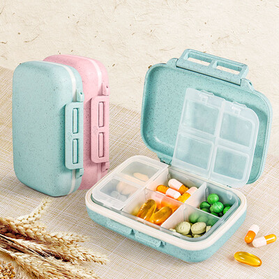 

Vilscijon wheat straw portable pill box Japan small pill box mini one week filling cartridge with pills pill medicine box pink 8224