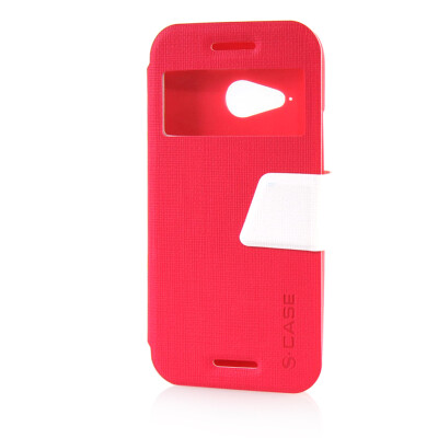 

MOONCASE View Window Leather Side Flip Pouch Ultra Slim Shell Back Case Cover for HTC One Mini 2 (M8 Mini) Hot pink