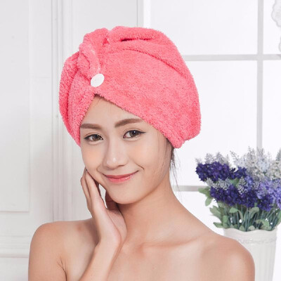 

Coral Velvet Hair Dry Hat Strong Water Absorption Triangular Towel Cap with Buckle