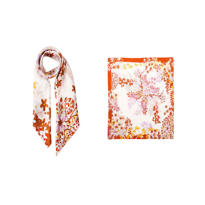 

Silk Shawl Scarf 100 Genuine Brand New Gift Box Flower Print Women Certification Rare&generous 88 88CM Blue Orange Pink 029
