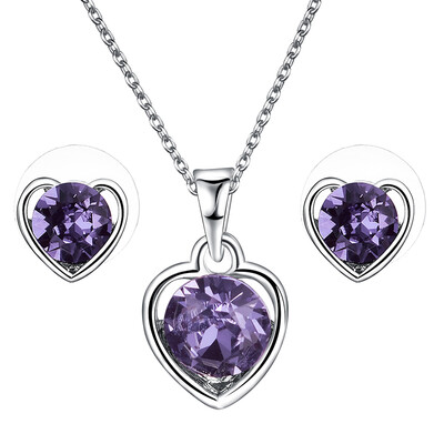 

Yoursfs Created Amethyst Jewelry Sets Purple Birthstone Pendant Necklace&Stud Earrings for Women