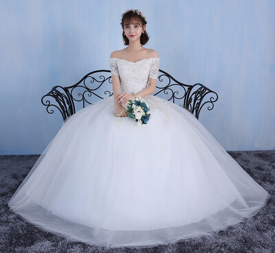 

One-shoulder wedding dress short-sleeved pettiskirt white&sexy wedding dress wedding go out yarn