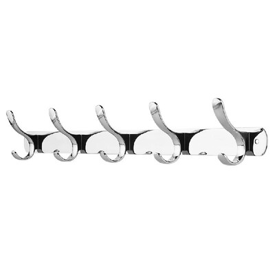 

Wall Mounted Spacesaving Hook Rail Multifunctional Hanging Hook Stainless Steel Hooks Coat Robe Clothes Towel Hook Rack with 5 Ho